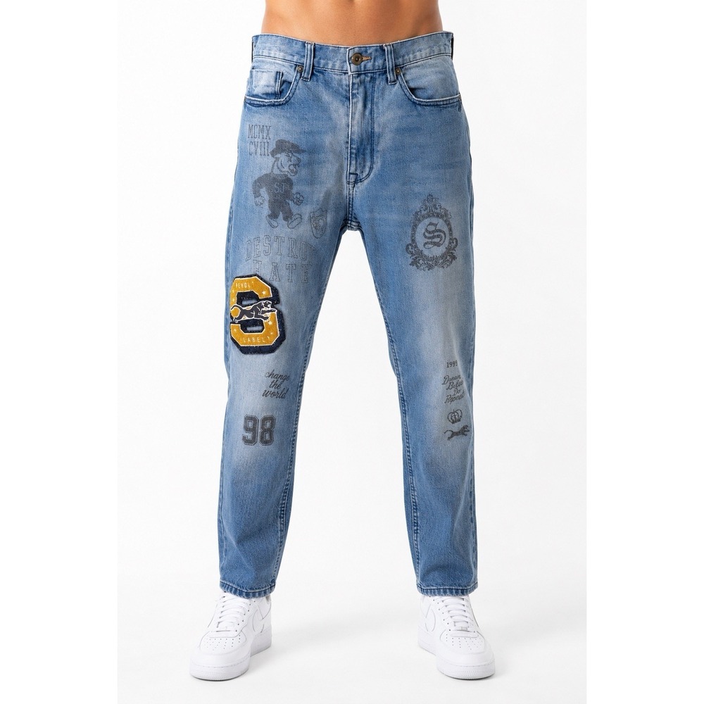Sean‎ John Mens 30x27 Blue Graphic Denim Jeans Y2K Hip Hop Streetwear